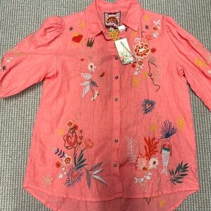 NWT JOHNNY WAS Linen Ruth Libson blouse XS